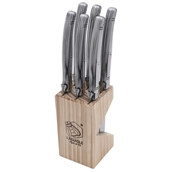 steakmessen laguiole style de vie premium line 6 stuks rvs lemmet met houten blok 01