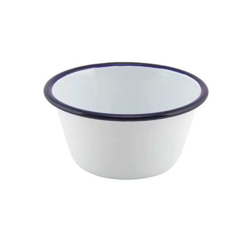 Ovenschaal emaille rond 12cm wit blauwe rand