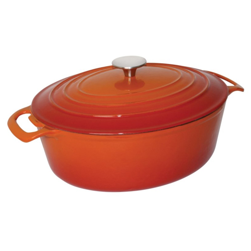 Braadpan gietijzer oranje ovaal deksel 6 liter