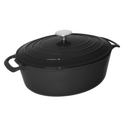 Braadpan gietijzer zwart ovaal deksel 6 liter