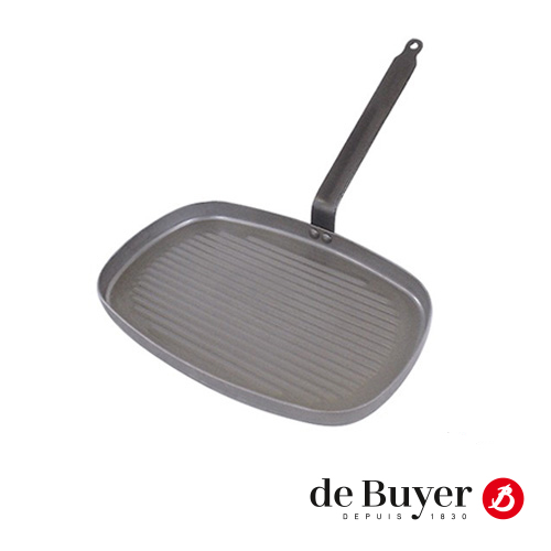 Grillpan de Buyer 38x26cm geribbeld plaatstaal alle warmtebronnen