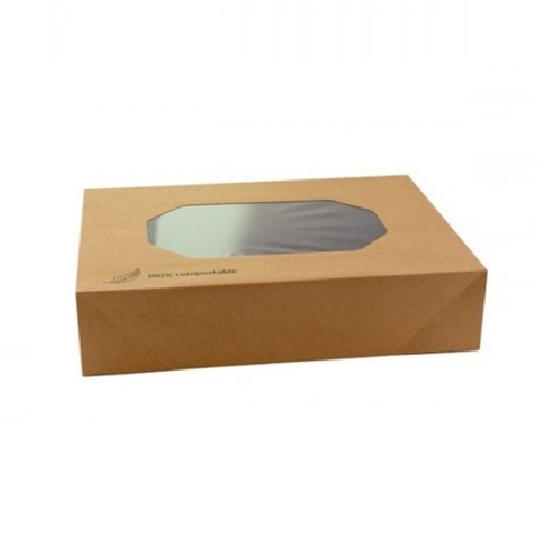 52.0092 Kraft cateringdoos met PLA venster afm 46x32xH8cm