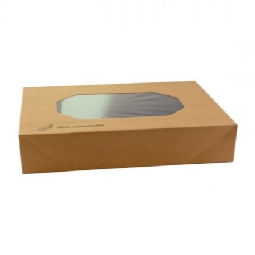 52.0093 Kraft cateringdoos met PLA venster afm 56x32xH8cm