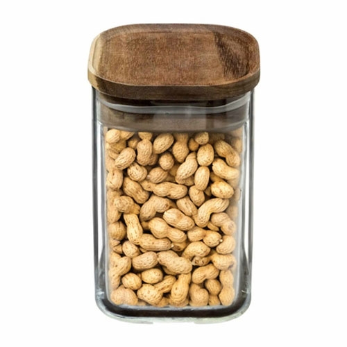 oorraadpot inh 1000ml glas met acacia houten deksel
